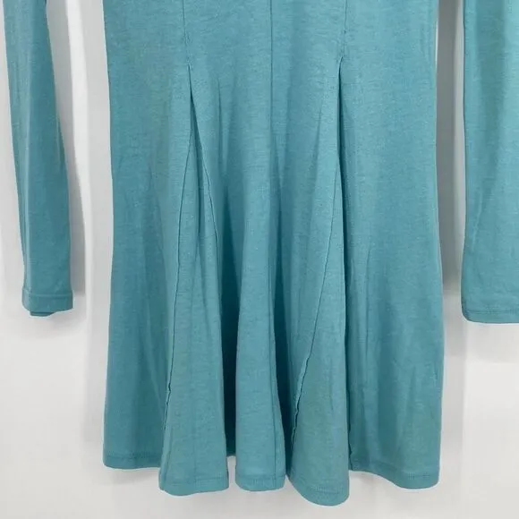 Free People FP Beach Womens Long Sleeve Miles of Beach Henley Mini Dress Blue XS