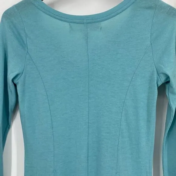 Free People FP Beach Womens Long Sleeve Miles of Beach Henley Mini Dress Blue XS