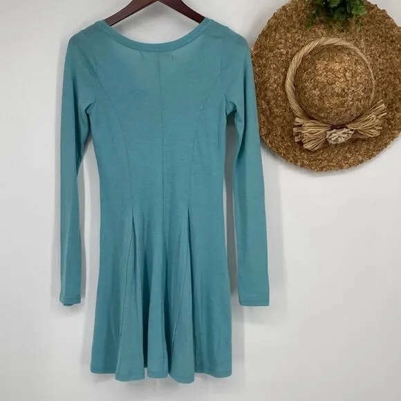 Free People FP Beach Womens Long Sleeve Miles of Beach Henley Mini Dress Blue XS