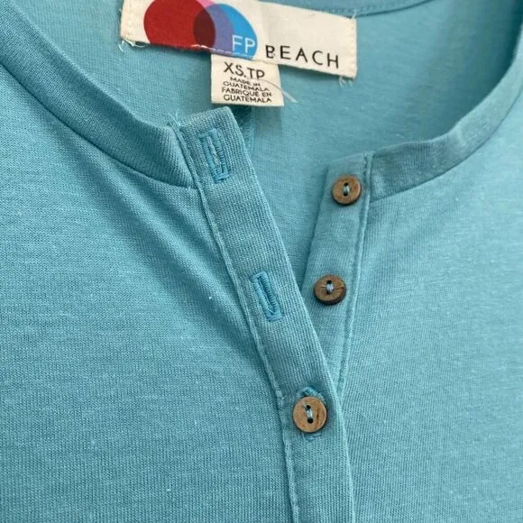 Free People FP Beach Womens Long Sleeve Miles of Beach Henley Mini Dress Blue XS
