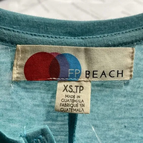 Free People FP Beach Womens Long Sleeve Miles of Beach Henley Mini Dress Blue XS