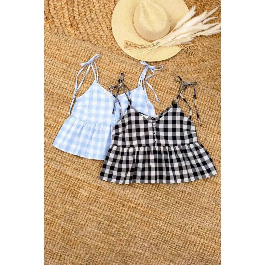 Gingham V Neck Top