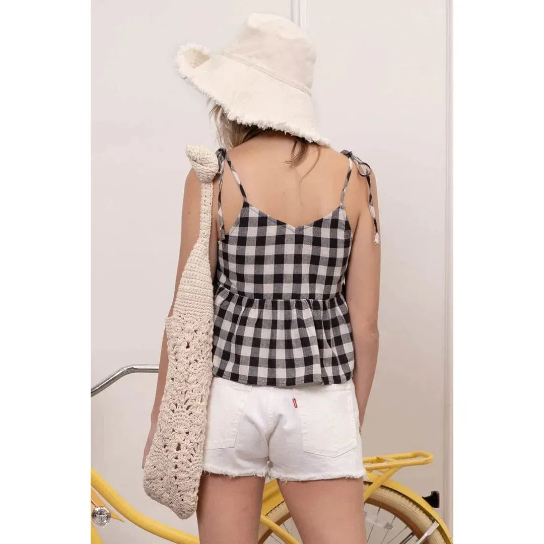 Gingham V Neck Top
