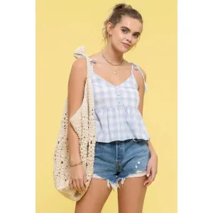 Gingham V Neck Top