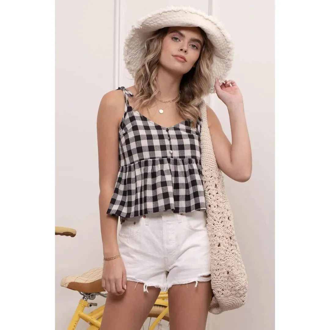 Gingham V Neck Top