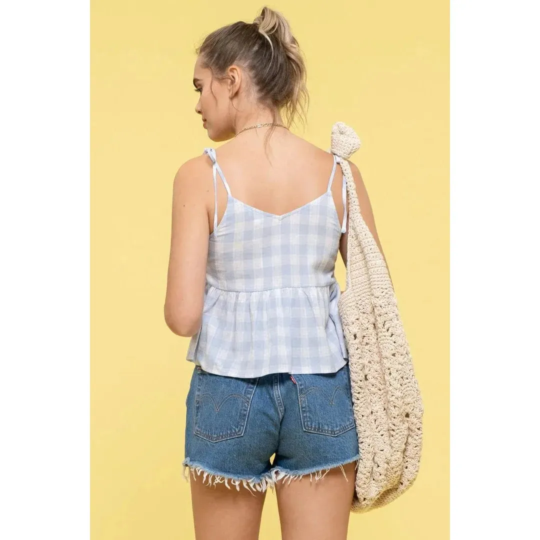 Gingham V Neck Top