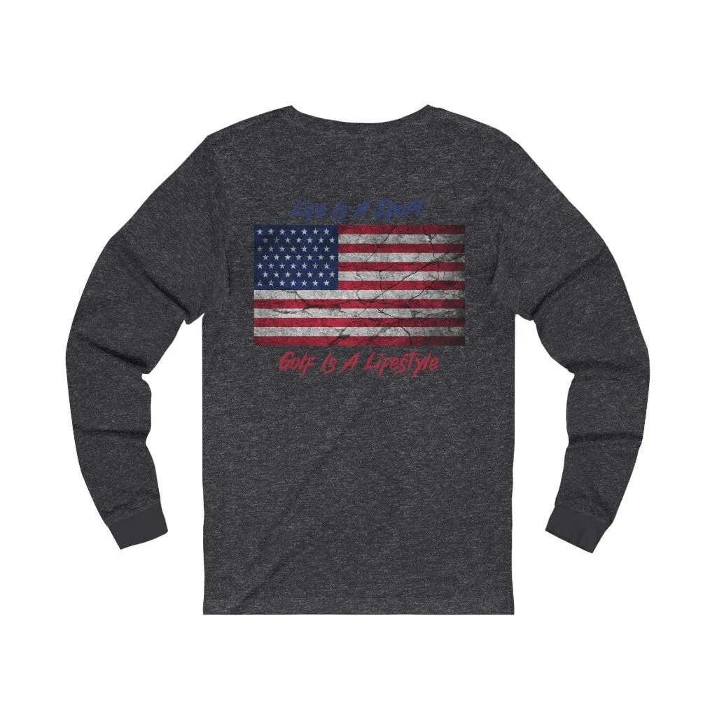 Golf Vintage American Flag 2-Sided Long Sleeve T-Shirt