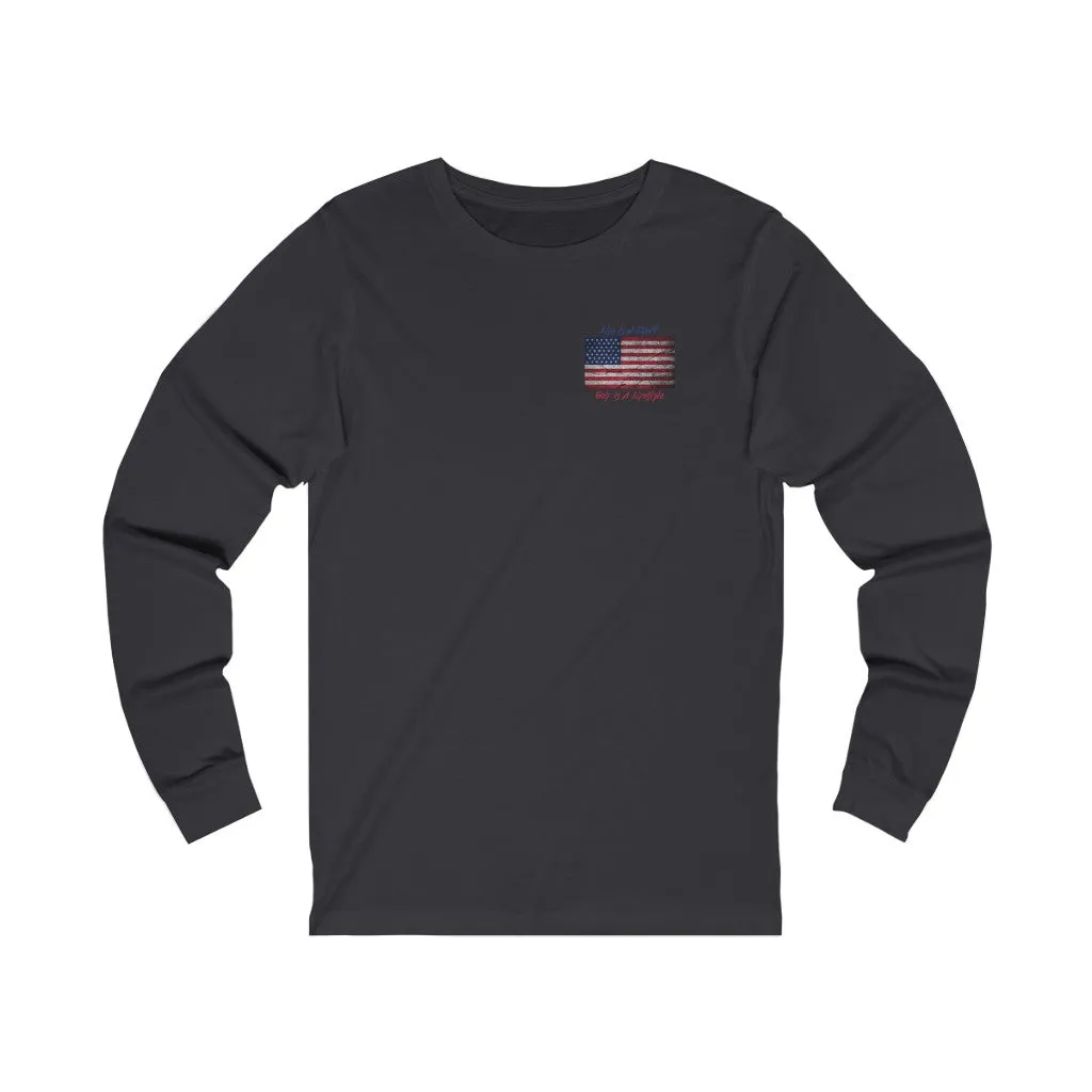 Golf Vintage American Flag 2-Sided Long Sleeve T-Shirt