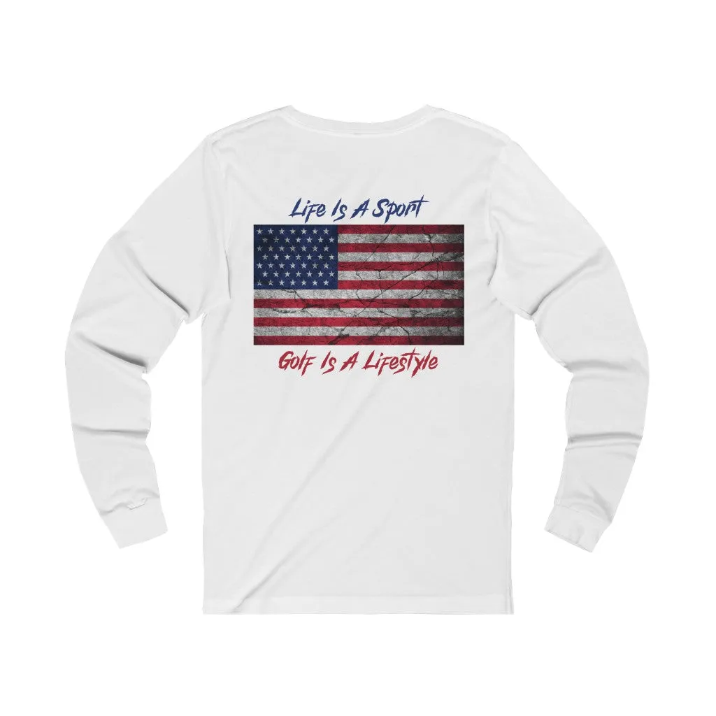 Golf Vintage American Flag 2-Sided Long Sleeve T-Shirt