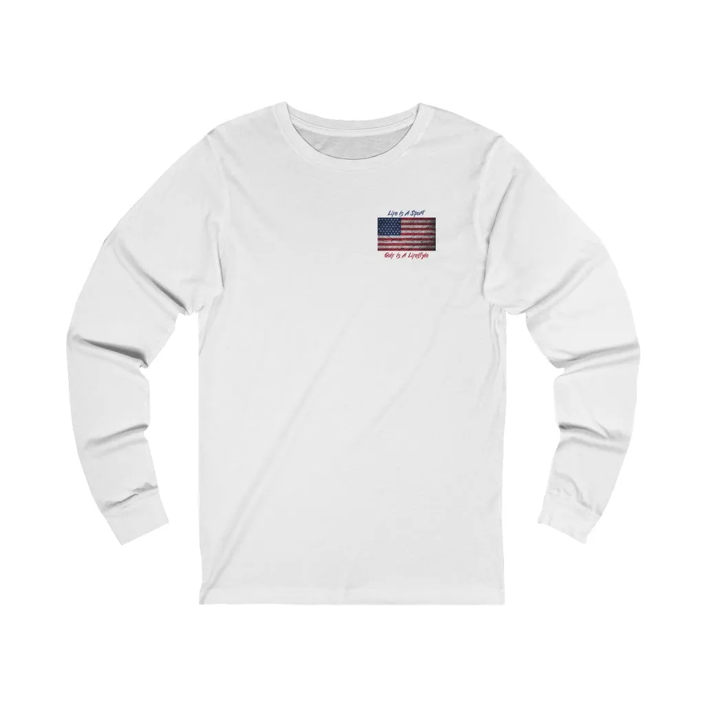 Golf Vintage American Flag 2-Sided Long Sleeve T-Shirt