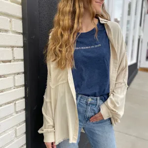 Grace Rewrote My Story Tee in Navy