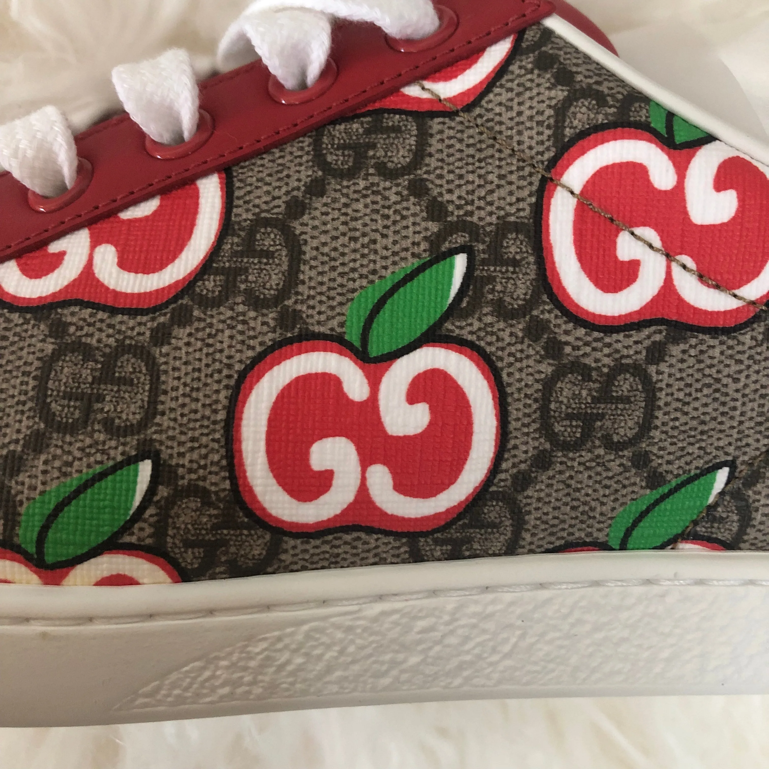Gucci Ace Sneaker with GG Apple Print in Beige