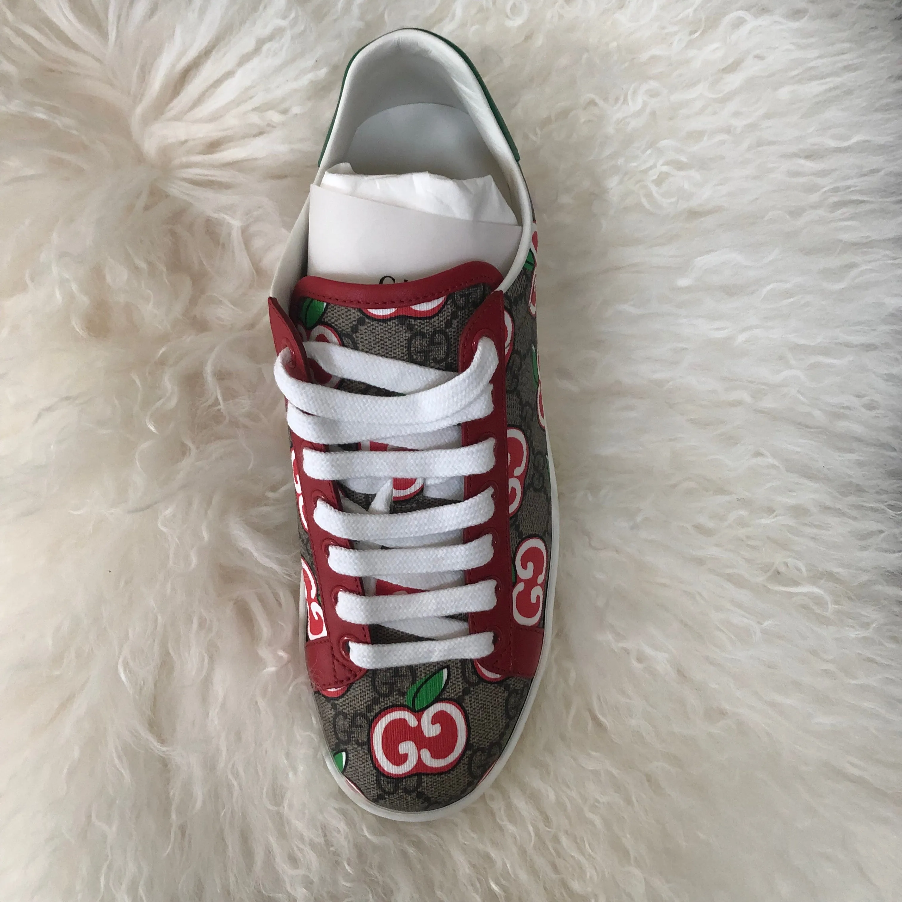 Gucci Ace Sneaker with GG Apple Print in Beige