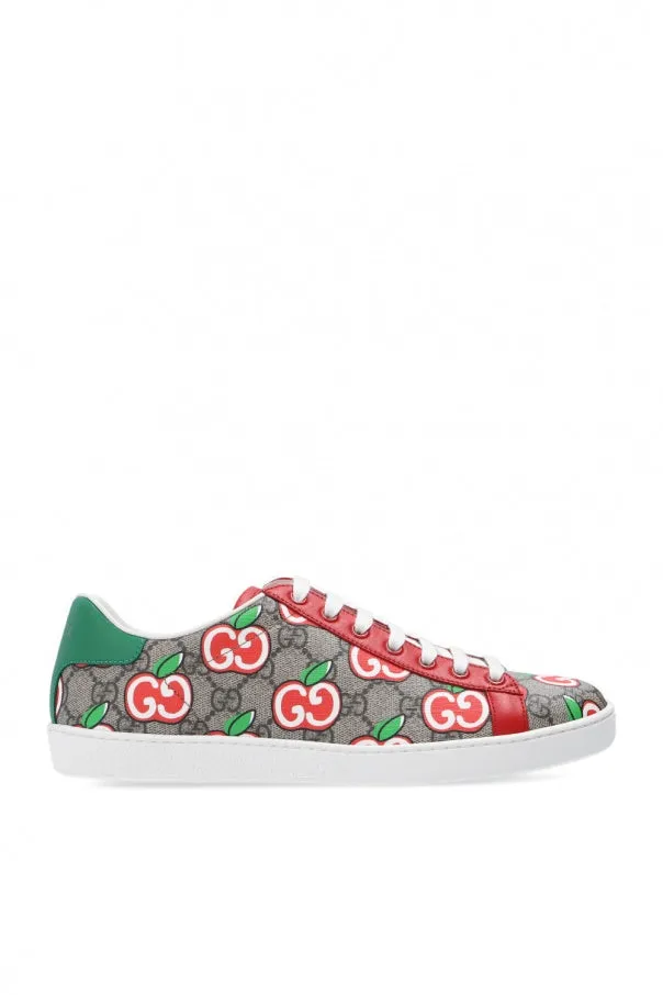 Gucci Ace Sneaker with GG Apple Print in Beige