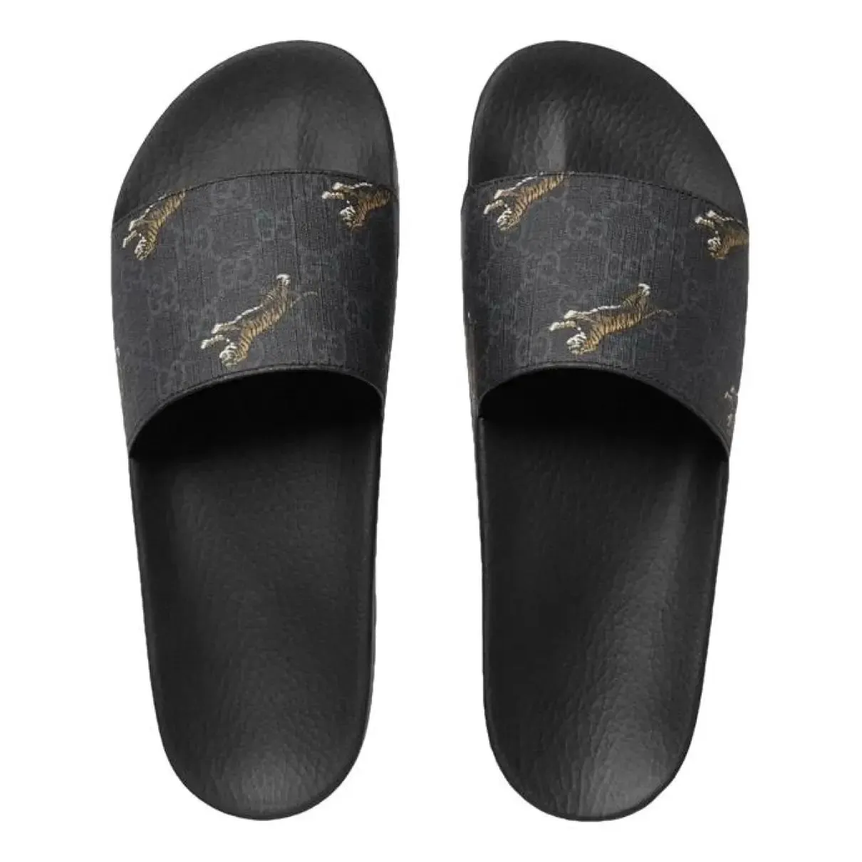 Gucci GG Supreme Canvas Tigers Black Slides