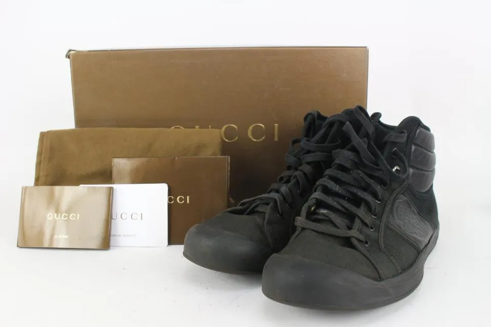 Gucci Men's US 9.5 High Top Web Black Sneaker Boot 221ggs714