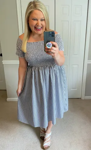 Hadley Smocked Dress in Nautical Stripes
