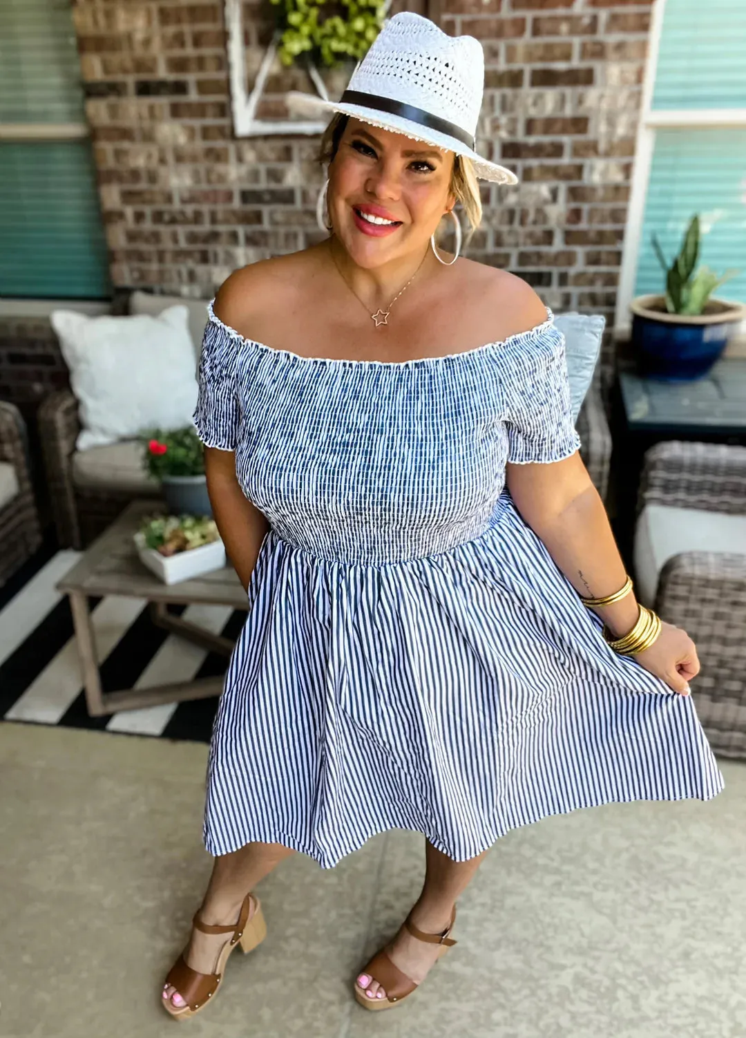 Hadley Smocked Dress in Nautical Stripes