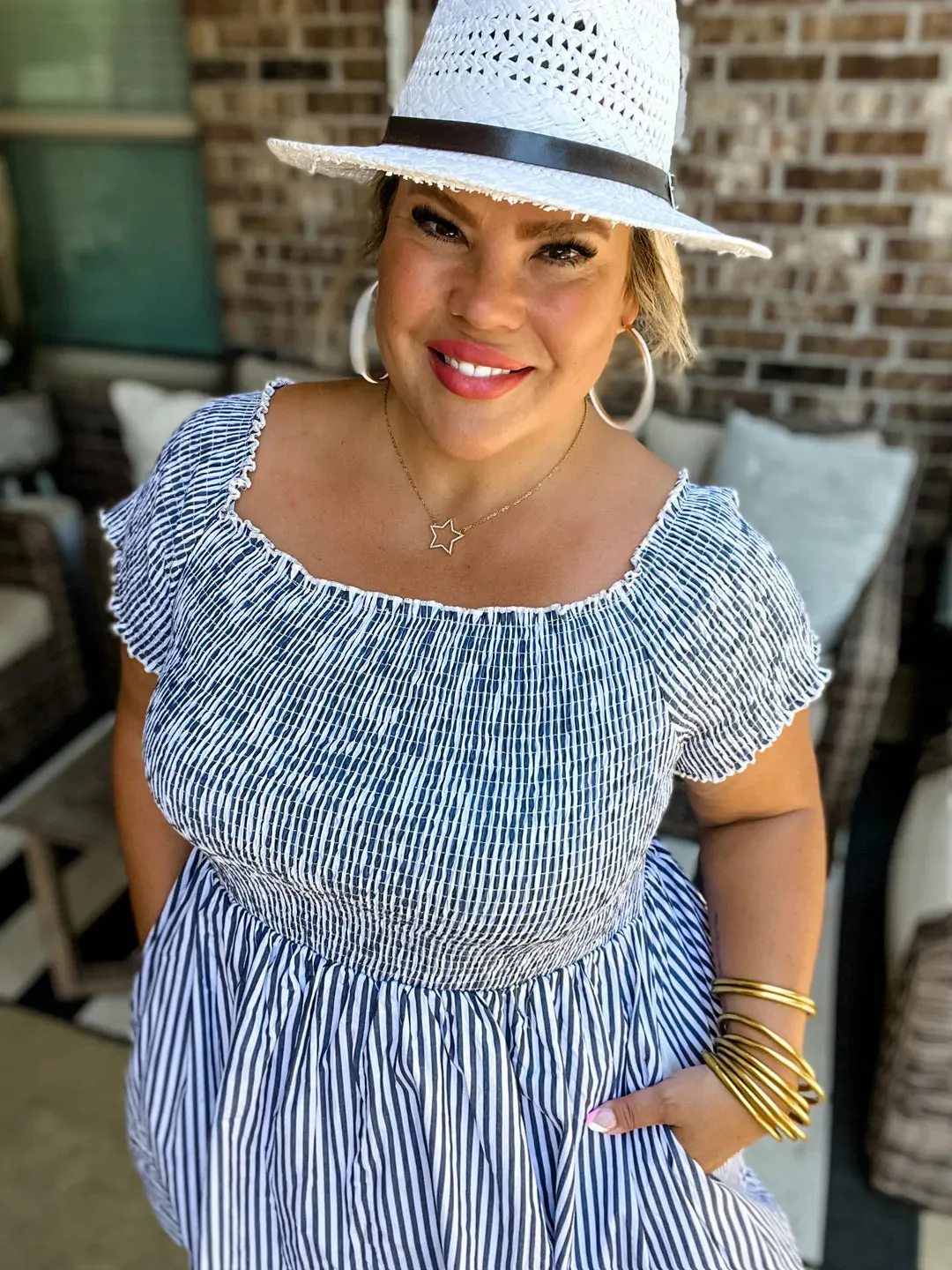 Hadley Smocked Dress in Nautical Stripes