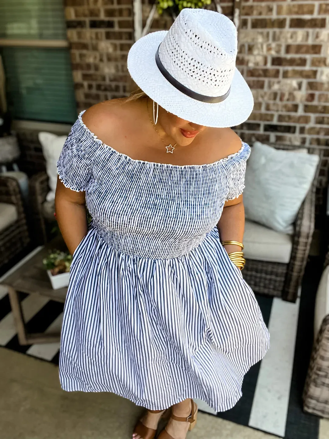 Hadley Smocked Dress in Nautical Stripes