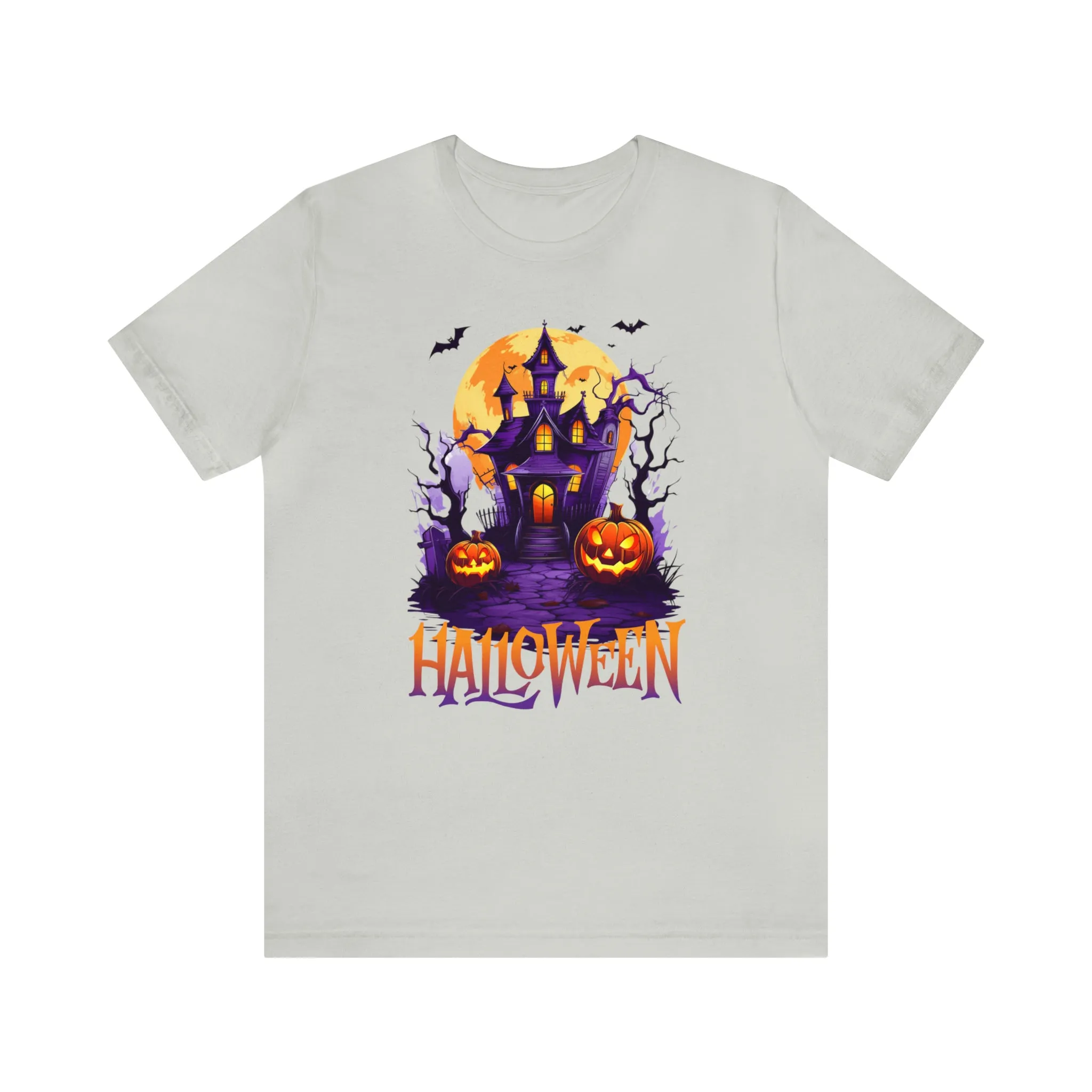 Halloween Haunted House T-Shirt | Scary House with Bats Tee |  Bella Canvas 3001Unisex | Spooky Short Sleeve Tshirt