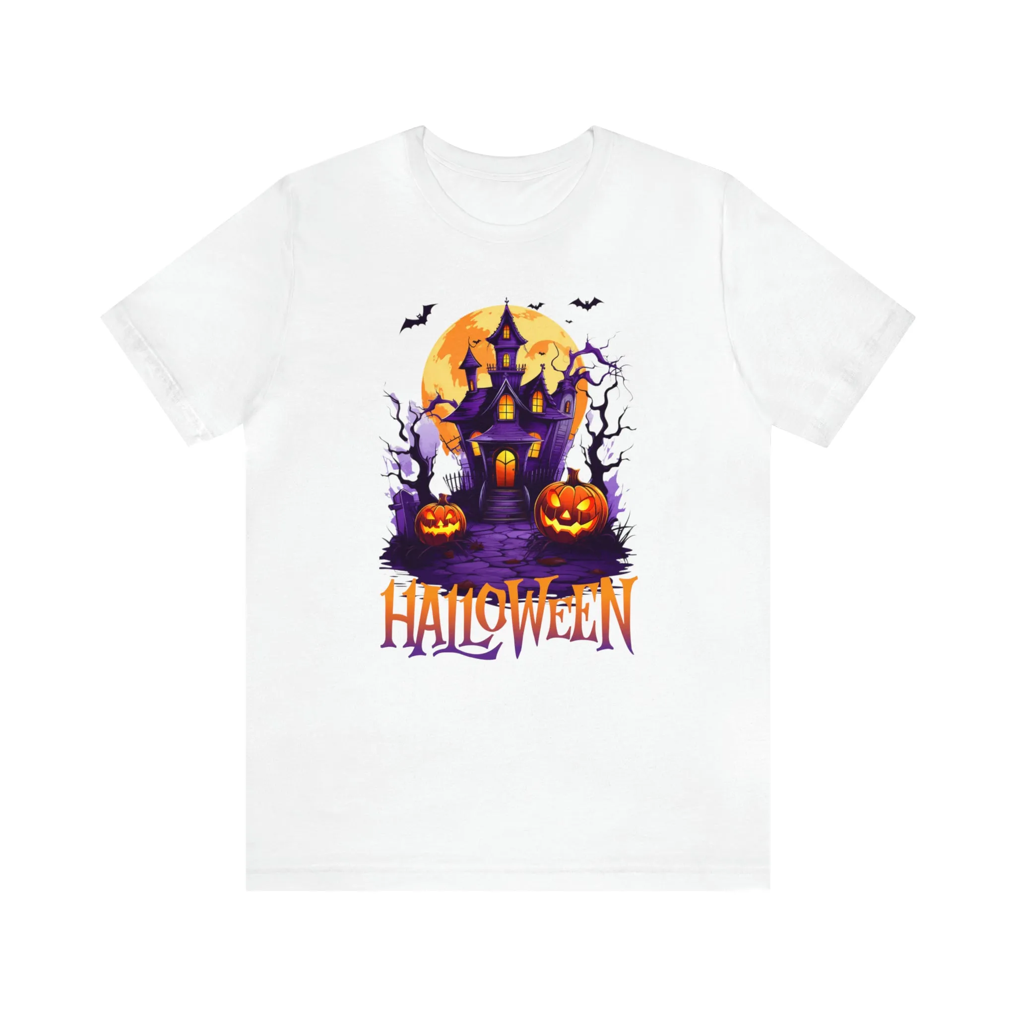 Halloween Haunted House T-Shirt | Scary House with Bats Tee |  Bella Canvas 3001Unisex | Spooky Short Sleeve Tshirt