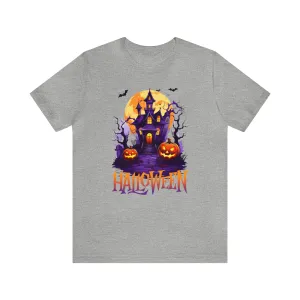 Halloween Haunted House T-Shirt | Scary House with Bats Tee |  Bella Canvas 3001Unisex | Spooky Short Sleeve Tshirt