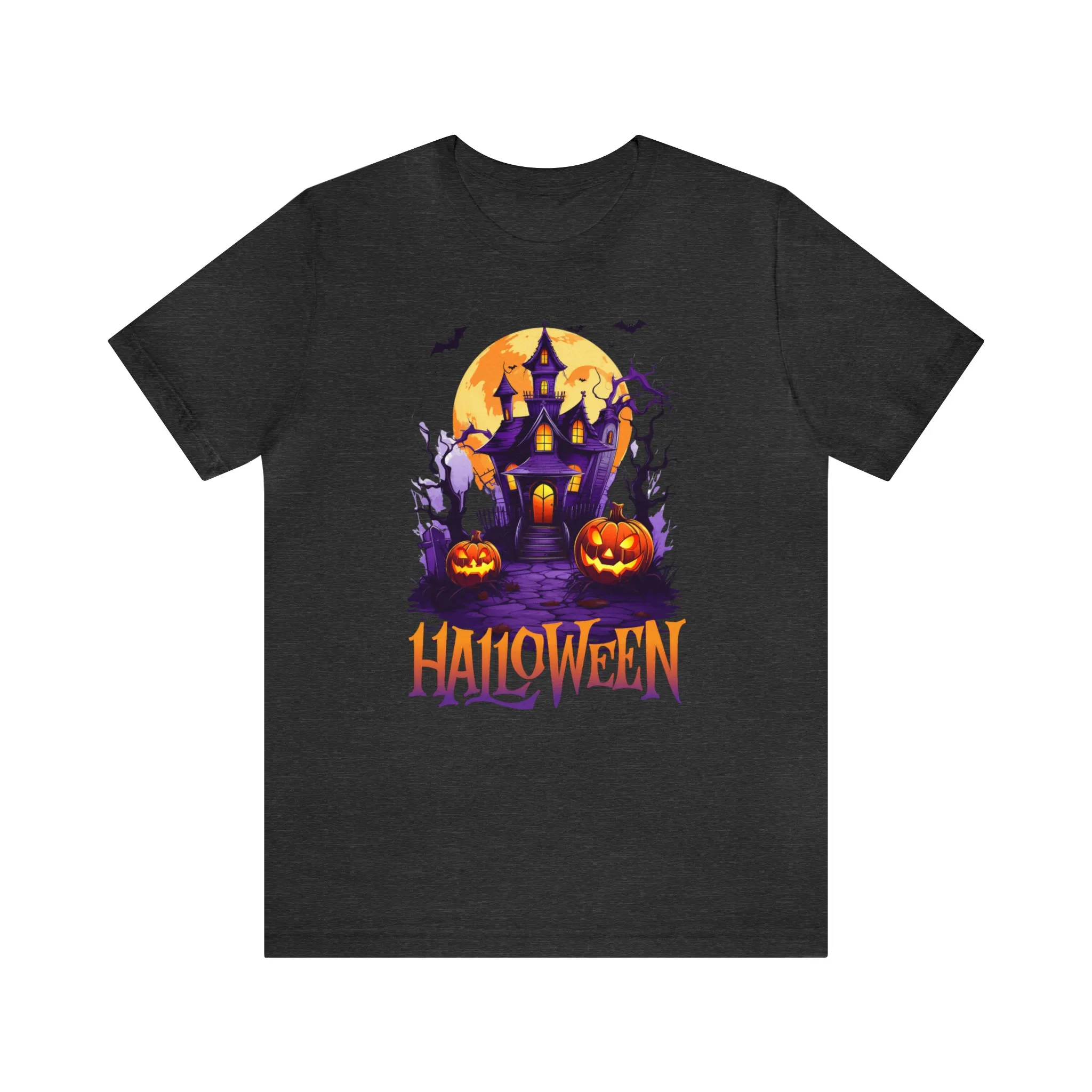 Halloween Haunted House T-Shirt | Scary House with Bats Tee |  Bella Canvas 3001Unisex | Spooky Short Sleeve Tshirt