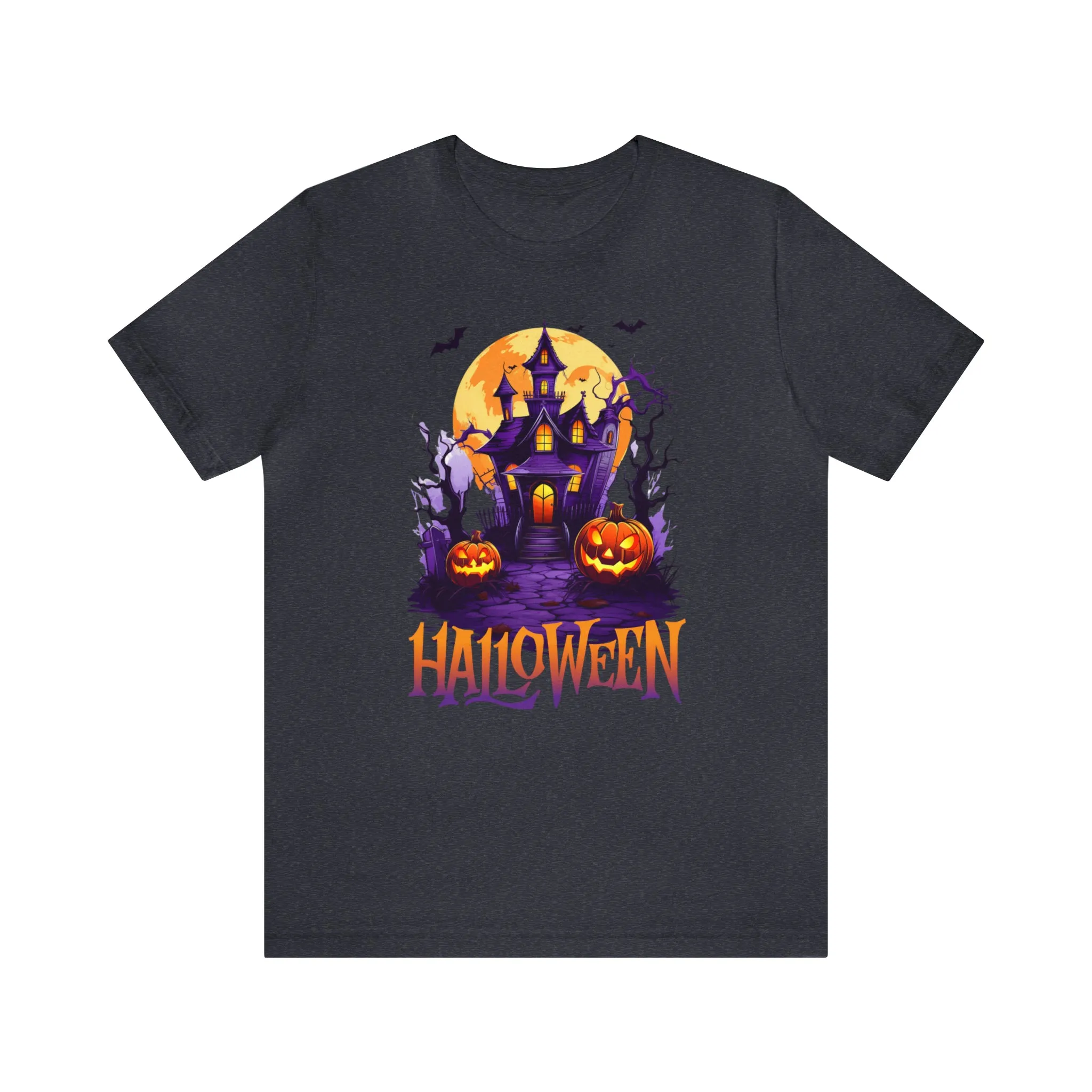 Halloween Haunted House T-Shirt | Scary House with Bats Tee |  Bella Canvas 3001Unisex | Spooky Short Sleeve Tshirt