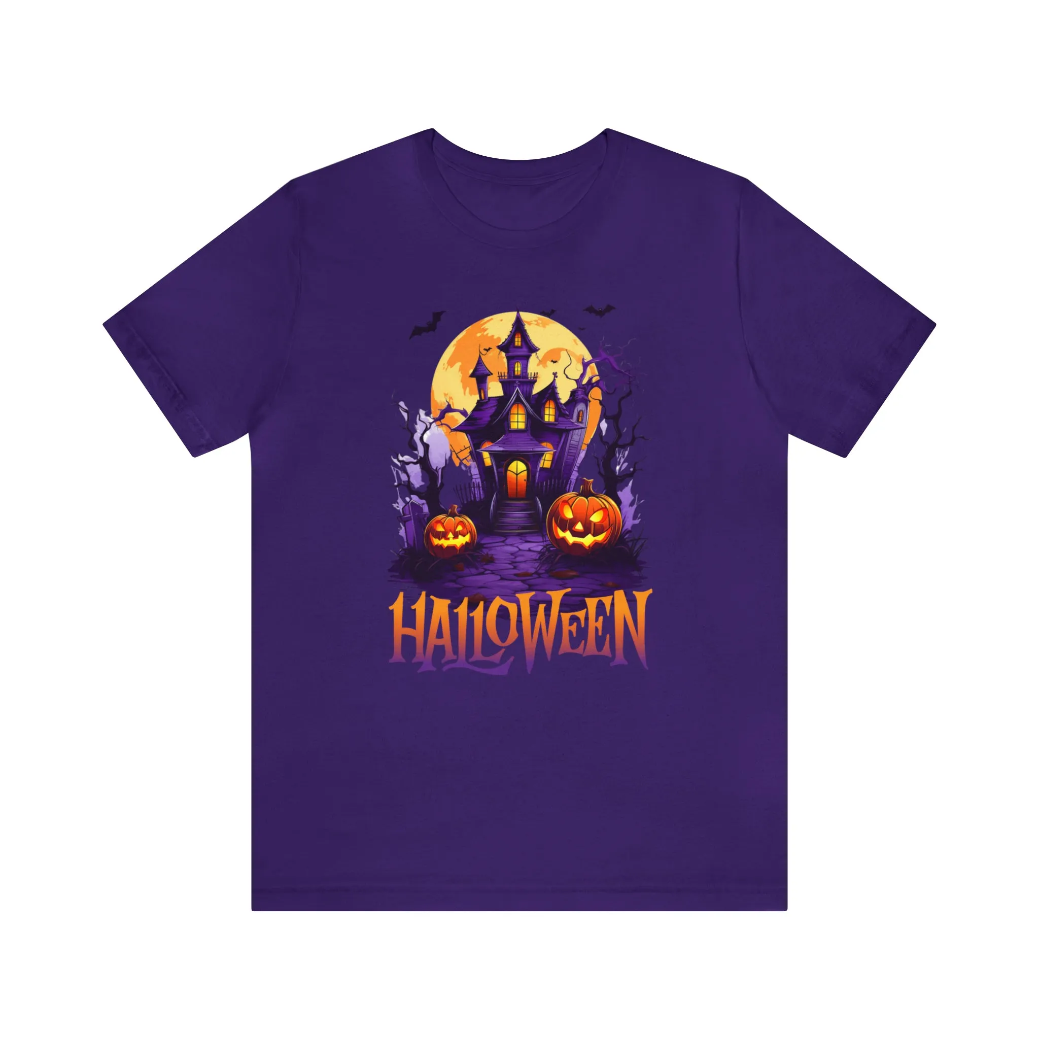 Halloween Haunted House T-Shirt | Scary House with Bats Tee |  Bella Canvas 3001Unisex | Spooky Short Sleeve Tshirt