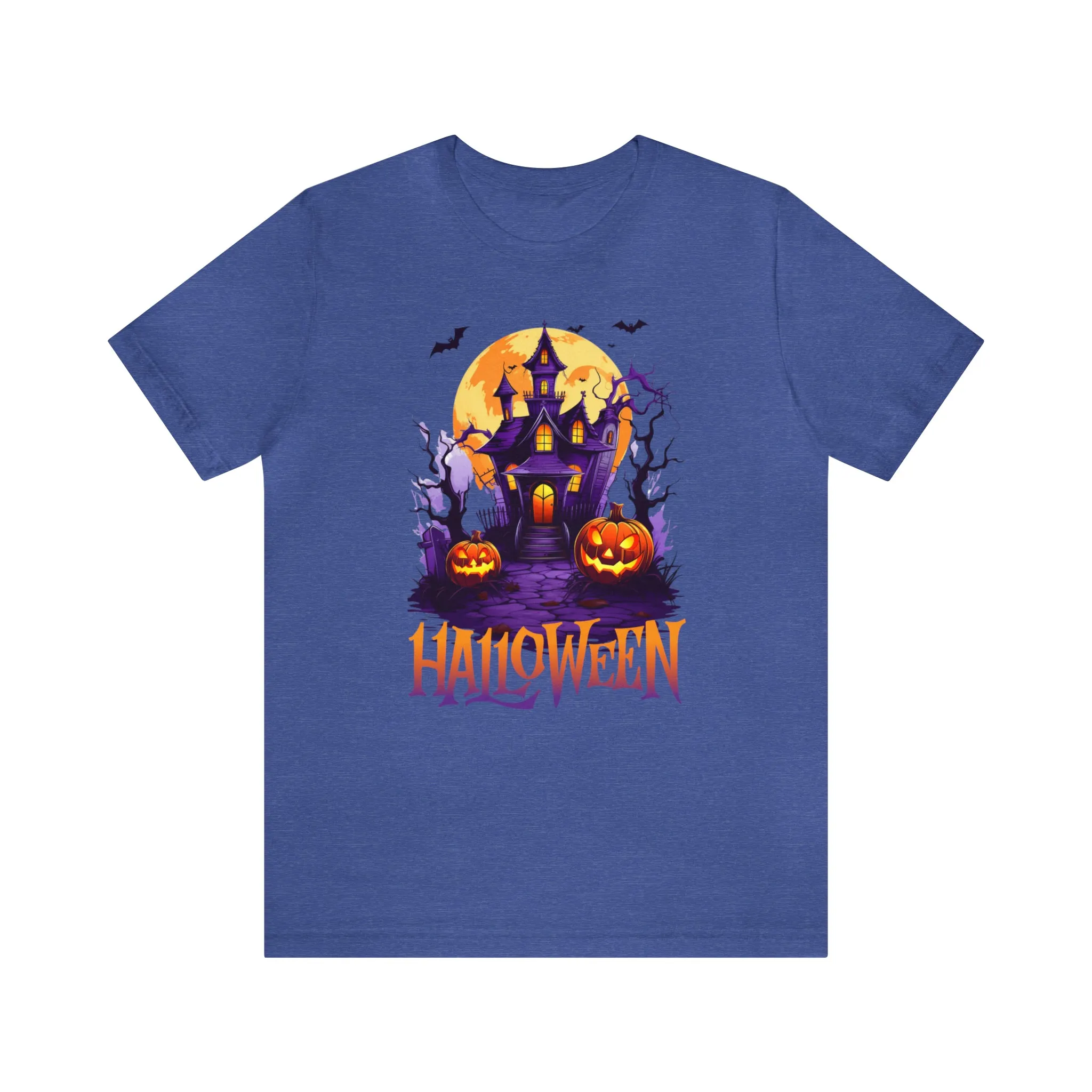 Halloween Haunted House T-Shirt | Scary House with Bats Tee |  Bella Canvas 3001Unisex | Spooky Short Sleeve Tshirt