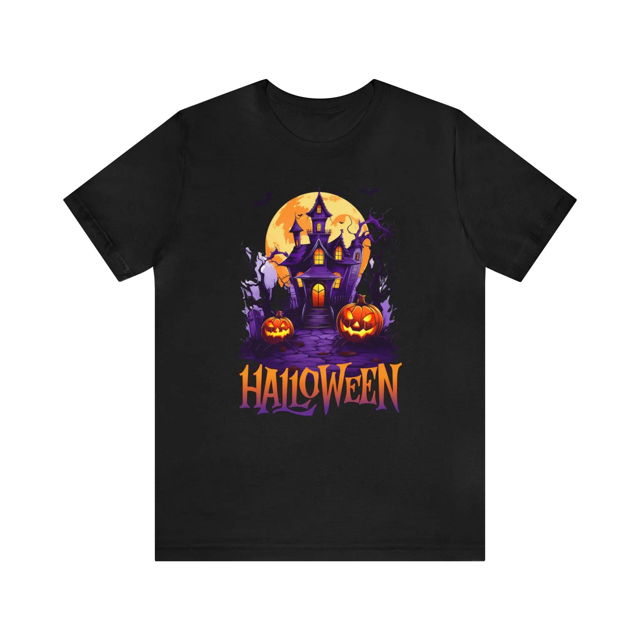 Halloween Haunted House T-Shirt | Scary House with Bats Tee |  Bella Canvas 3001Unisex | Spooky Short Sleeve Tshirt