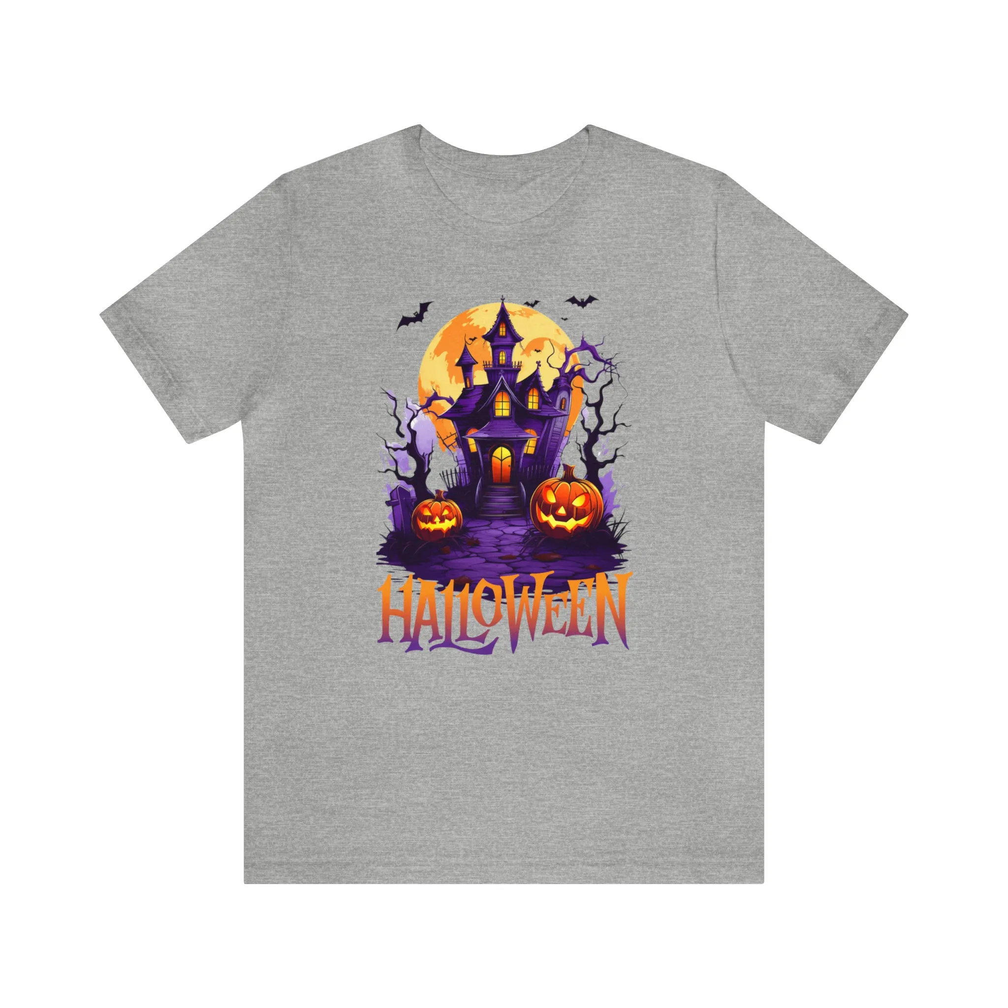 Halloween Haunted House T-Shirt | Scary House with Bats Tee |  Bella Canvas 3001Unisex | Spooky Short Sleeve Tshirt