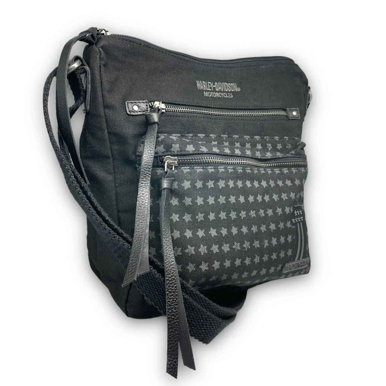 Harley-Davidson® Women's Embroidered #1 Logo Distressed Denim HOBO Purse