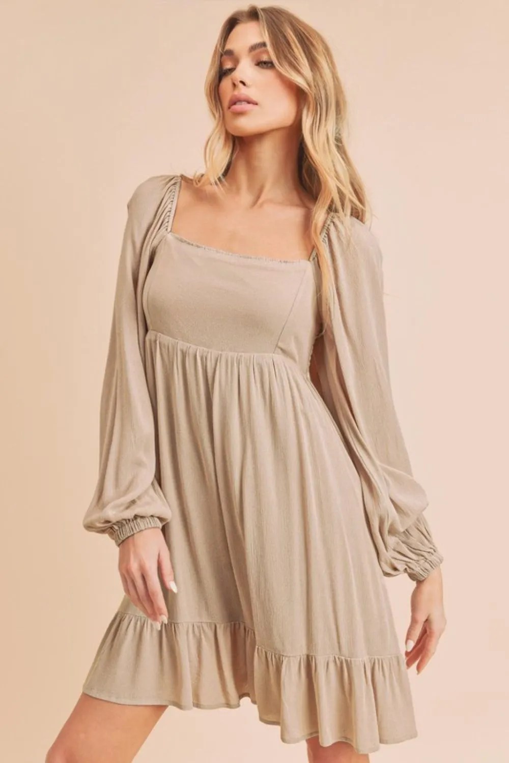 Hazel Blues® |  Aemi   Co Ruffled Hem Square Neck Balloon Sleeve Mini Dress