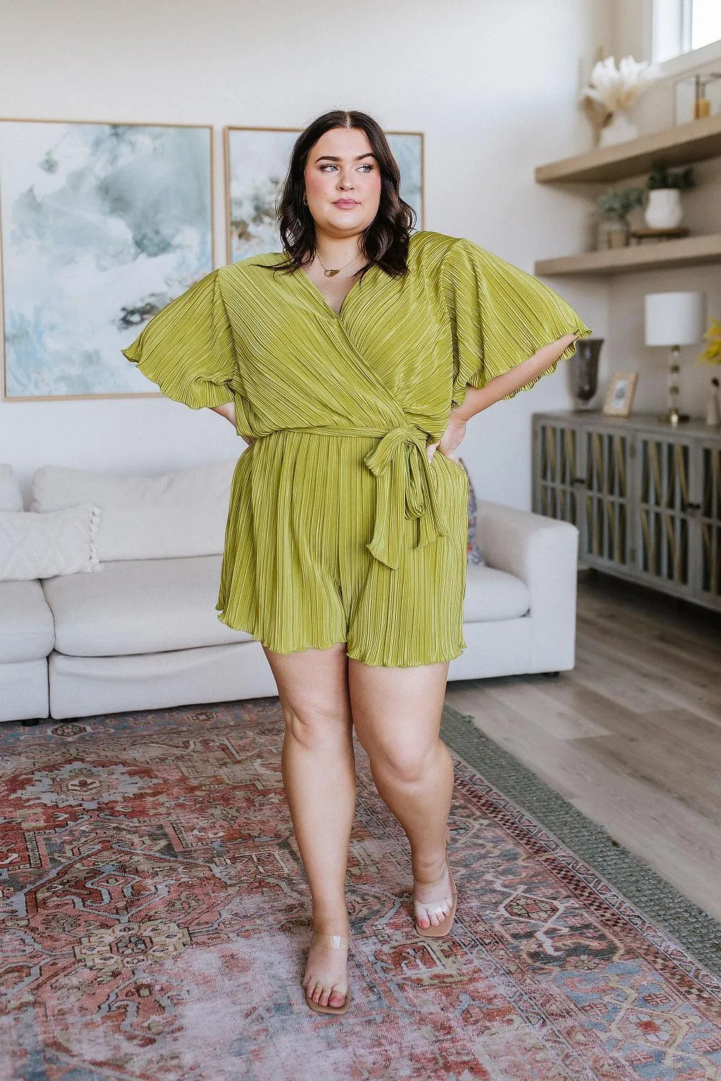 Hazel Blues® |  Lovely Life Plisse Romper in Green