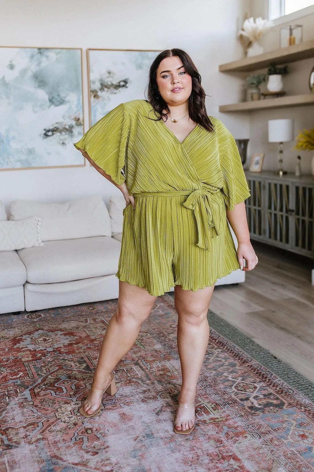 Hazel Blues® |  Lovely Life Plisse Romper in Green