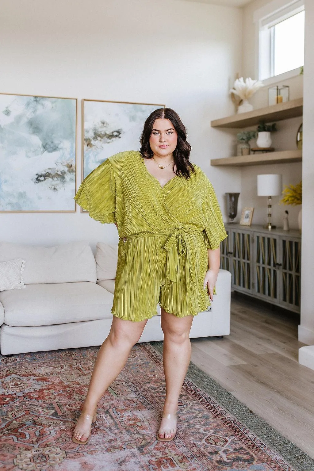 Hazel Blues® |  Lovely Life Plisse Romper in Green