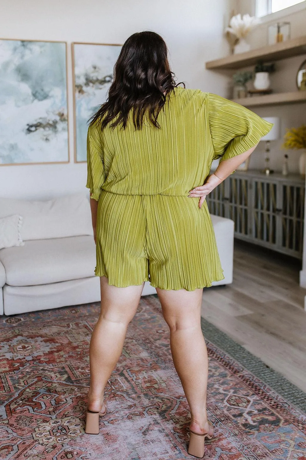 Hazel Blues® |  Lovely Life Plisse Romper in Green