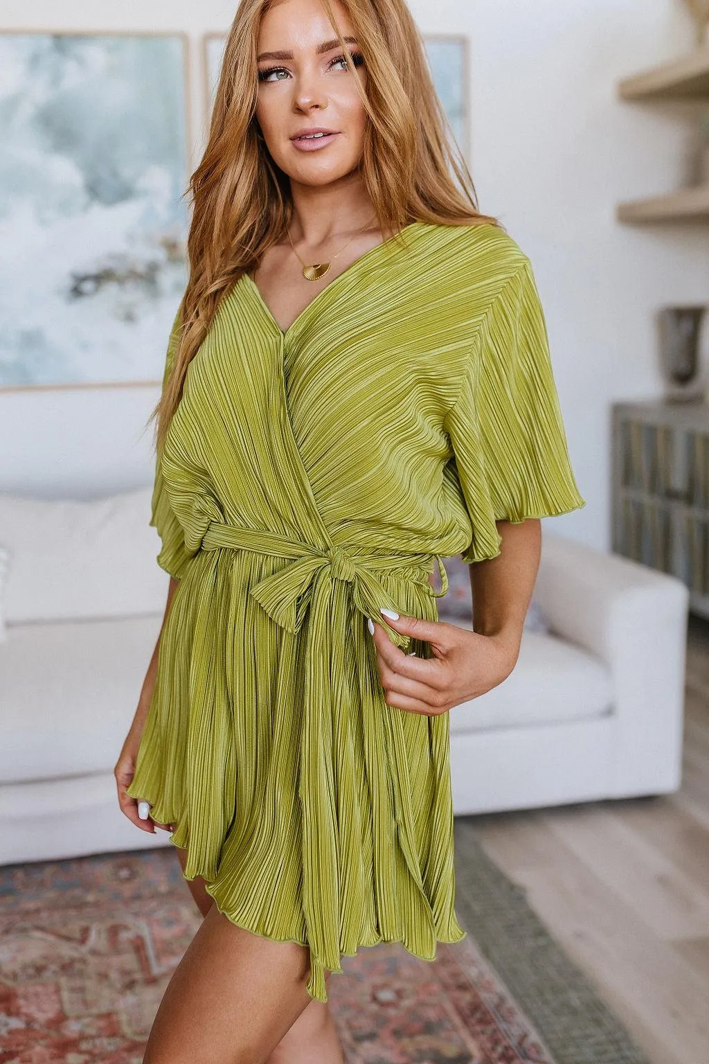 Hazel Blues® |  Lovely Life Plisse Romper in Green