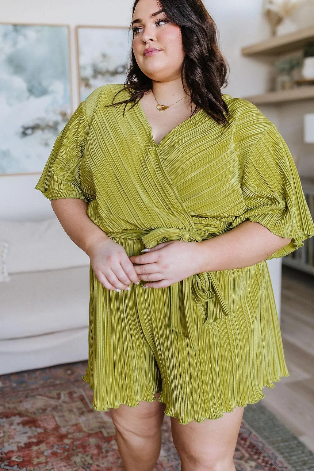 Hazel Blues® |  Lovely Life Plisse Romper in Green