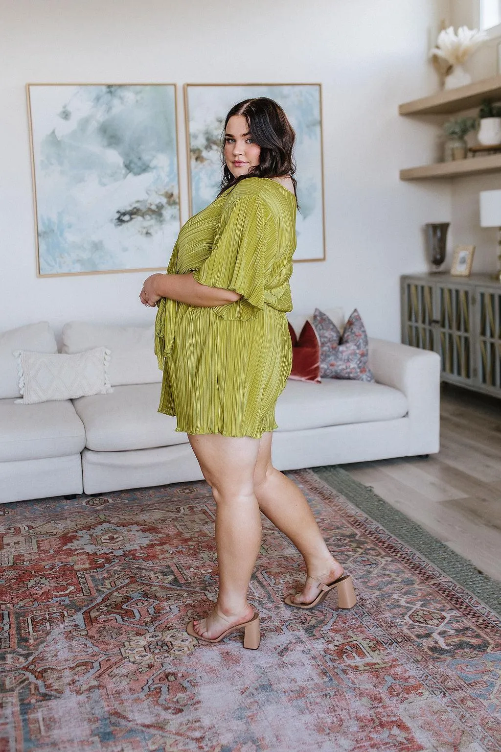 Hazel Blues® |  Lovely Life Plisse Romper in Green