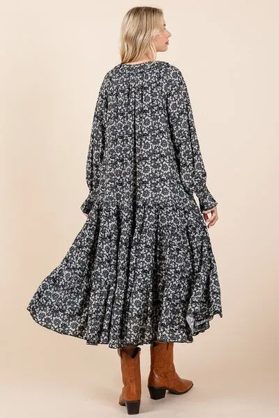 Hazel Blues® |  Mittoshop Printed Tie Neck Flounce Sleeve Midi Dress