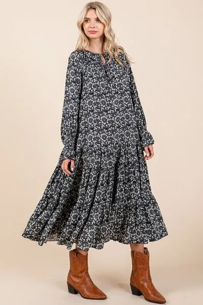 Hazel Blues® |  Mittoshop Printed Tie Neck Flounce Sleeve Midi Dress