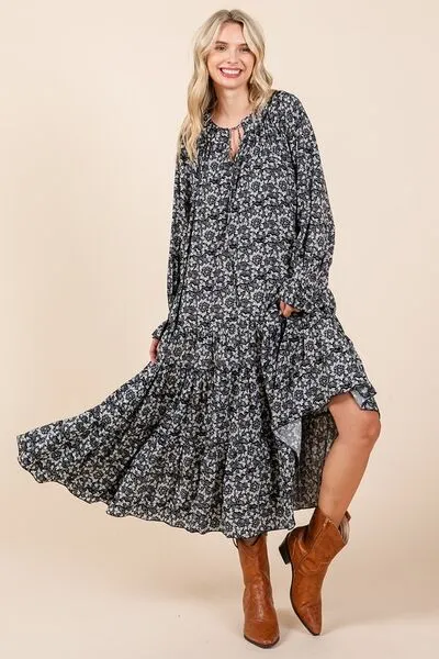 Hazel Blues® |  Mittoshop Printed Tie Neck Flounce Sleeve Midi Dress