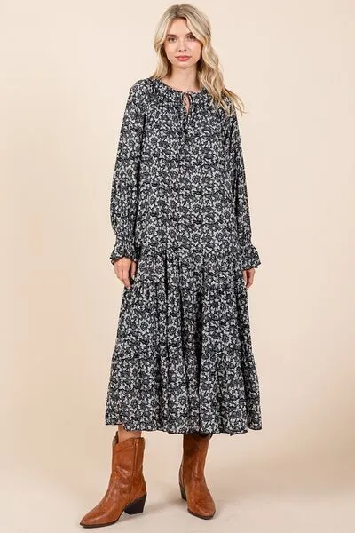 Hazel Blues® |  Mittoshop Printed Tie Neck Flounce Sleeve Midi Dress