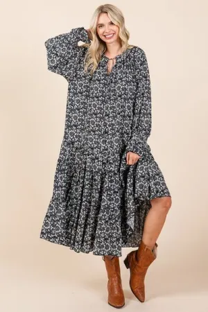 Hazel Blues® |  Mittoshop Printed Tie Neck Flounce Sleeve Midi Dress