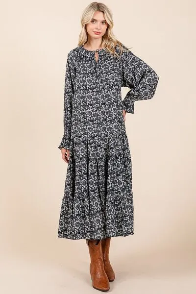Hazel Blues® |  Mittoshop Printed Tie Neck Flounce Sleeve Midi Dress