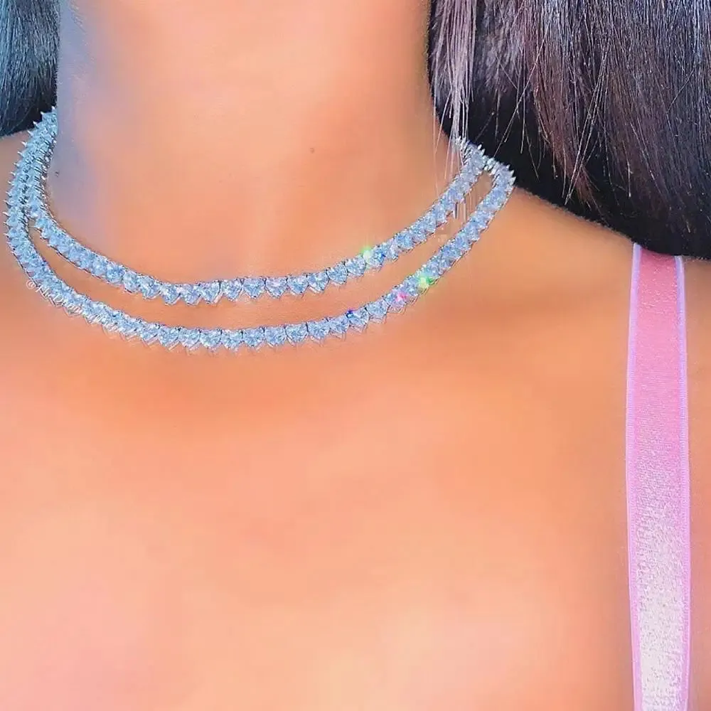 Heart Shaped Cubic Zirconia Stones Tennis Necklace White Pink Cubic Zirconia Women's Jewelry Choker