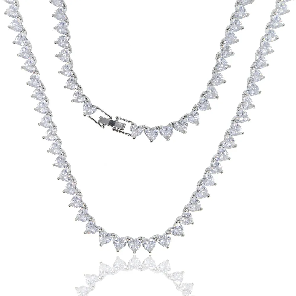 Heart Shaped Cubic Zirconia Stones Tennis Necklace White Pink Cubic Zirconia Women's Jewelry Choker